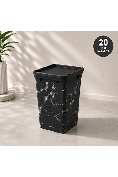 QUTU Sİyah  Marble Çöp Kovası 20 l