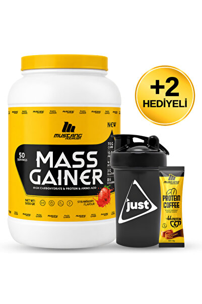Mustang Nutrition مسحوق كربوهيدرات ماس جينر 5000 جرام 50 حصة بالفراولة + شيكر...