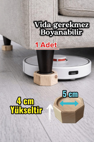 iDekor Robot Süpürge İçin Doğal Ahşap Koltuk Baza Yükseltici (4 cm Yükseltir,...
