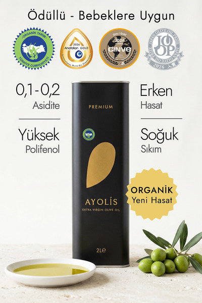 Ayolis Premium Organik Zeytinyağı 2 Lt Ödüllü Soğuk Sıkım Natürel Sızma Zeyti...