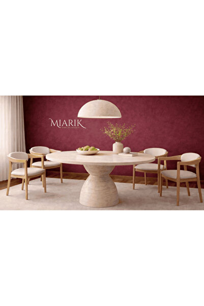 MIARIK DESIGN Selenit-Traverten Mermer Kum Saati Yemek Masası
