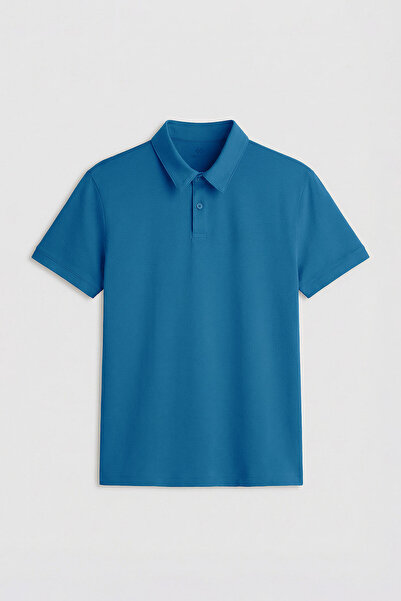 TOMMY LIFE Ανδρικό T-Shirt Saks Standart Kalıp Basic Polo Yaka - 87768