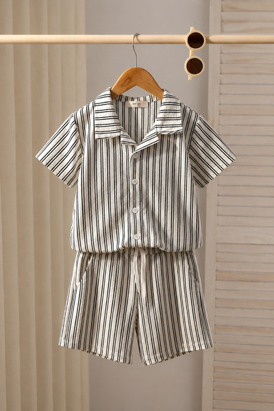 zepkids Boy's Shirt and Shorts Set Black Striped 🖤 👔