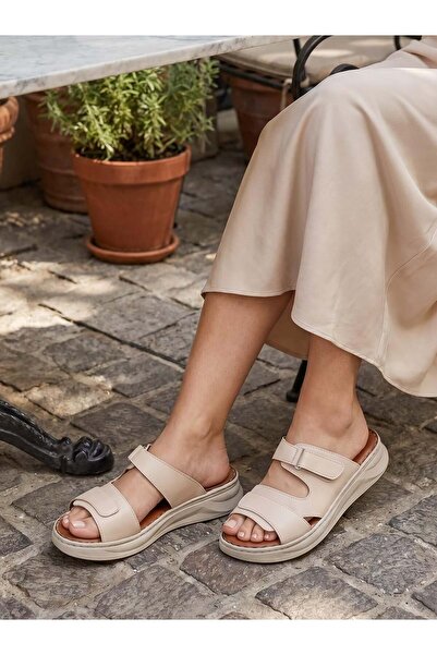 Nesil Shoes Papuci de damă Bell 25145 bej anatomici cu velcro