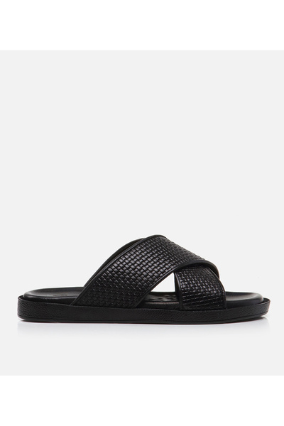 Hotiç Men's Leather Black Slippers
