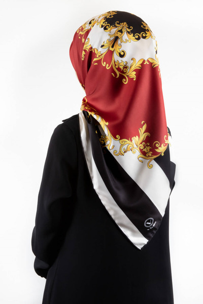 VİOLLA Twill Çizgili Barok Desenli Kırmızı Renkli 90x90 Eşarp (İpek İçermez)