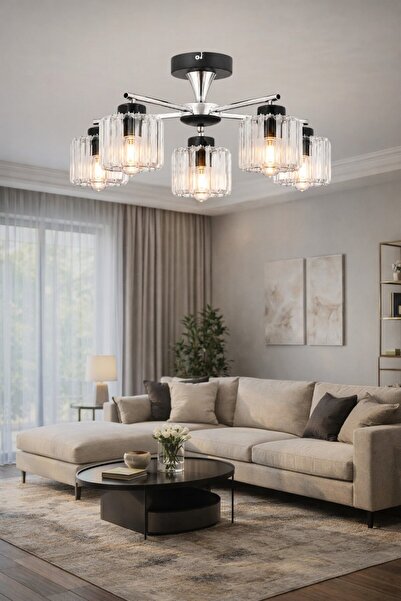 ESSLİGHT Cemre 5’li Kristal Taşlı Salon Mutfak Yatak Odası Avizesi