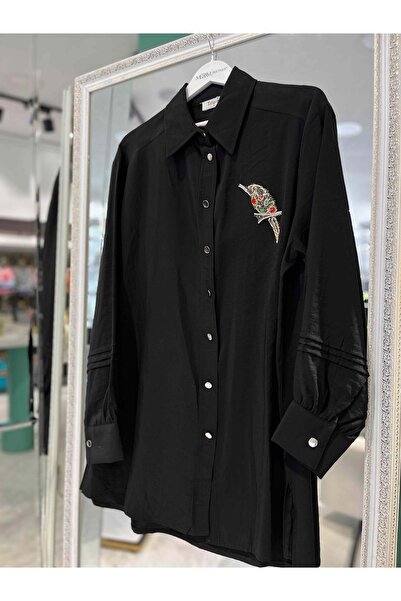 Modario Tri̇pen Tunic Bird Embroidered 3113 - Black - 1