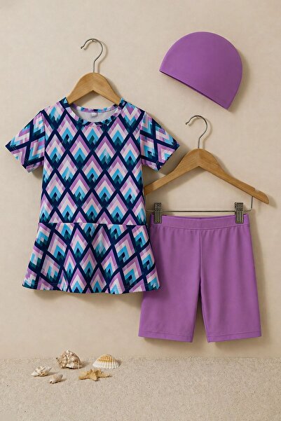 ZUZUNGA Set de costume de baie pentru fete cu model de pene de păun