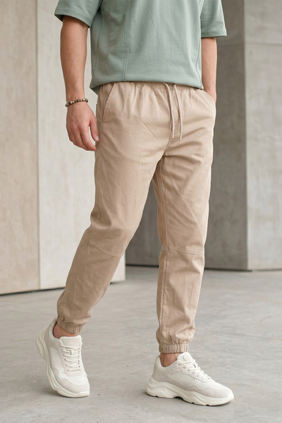 Souris Men's Mink Jogger Pants Relaxed Fit Cotton Elasticated Cuffs Drawstring
