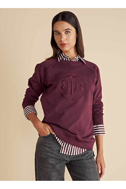 BROOKS BROTHERS Bisiklet Yaka Nakışlı Bordo Kadın Sweatshırt Bisiklet Yaka Ön...