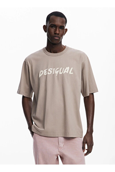 Desigual Ekru Erkek Regular Fit Yazı Baskılı T-Shirt 25WMTK20_TS_VICENTE