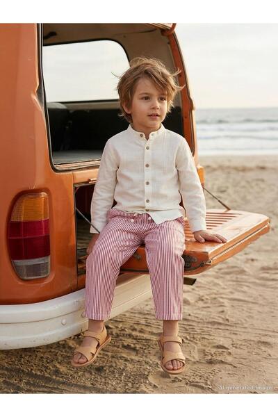 Civil Boys Shark Emblem Self-Striped Pants for 2-5 Years Old - Red