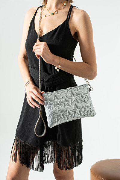 Zealous Yıldız Με σχέδιο Ασημένιο Portfolio & Clutch με Τσάντα Αποσπώμενα Λου...