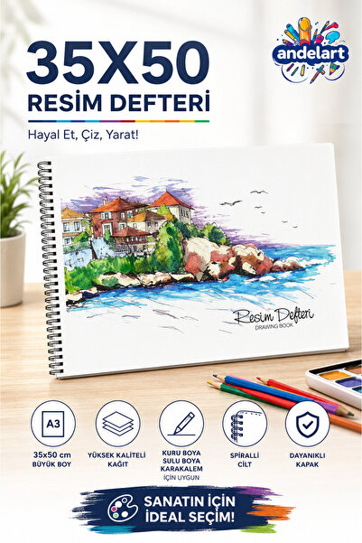 andelart 35x50 Spiralli Karton Kapak 15 Yaprak Resim Defteri 1 Adet
