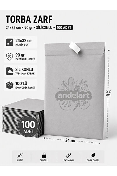 andelart A4 Torba Zarf 24x32 Kraft 90 gr Silikonlu 100'li