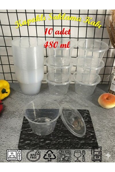 troykar 10 Adet 480 ml Şeffah Sızdırmaz Şeffaf Kapaklı Saklama Kabı Mikrodalg...