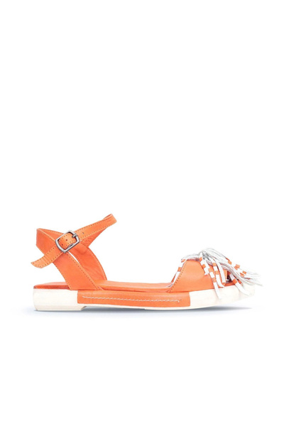 BUENO Pantofi Sandale plate de damă din piele portocalie 01wn7309