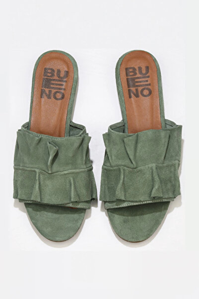 Bueno Shoes Papuci plati pentru femei din piele intoarsa verde deschisa 01wn1908