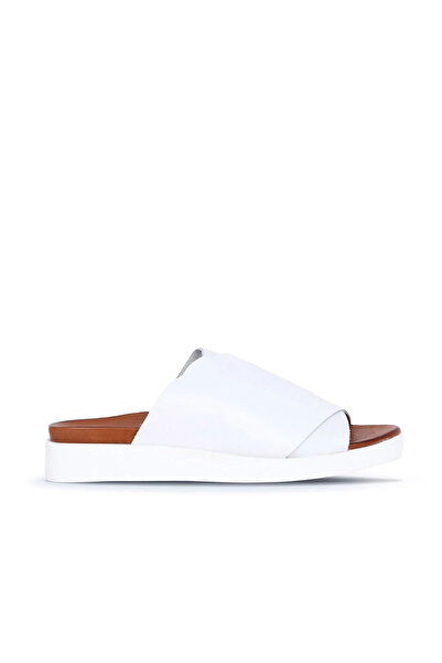 Bueno Shoes Бели кожени дамски равни чехли 01wq9100
