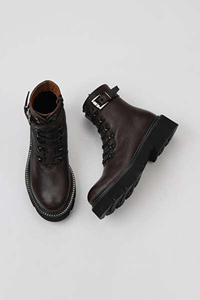 Bueno Shoes Καφέ Flotter Δερμάτινες Γυναικείες Flat Μπότες 01wr3400
