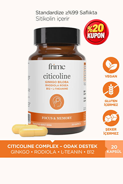 Frime Focus & Enerji | Odak Desteği 20 Kapsül | Sitikolin, Rhodiola, Ginkgo B...