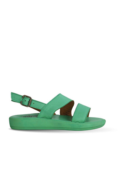 Bueno Shoes Sandale plate pentru femei din piele verde închisă 01wy2300