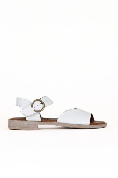 Bueno Shoes White Leather Women's Flat Sandals 01We2802