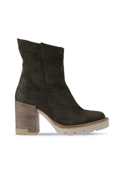 Bueno Shoes Cizme cu toc pentru femei din piele intoarsa kaki 01wv0500