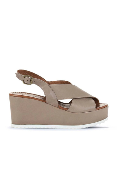 Bueno Shoes Sandale cu toc cu pană pentru femei din piele gri 01wu7001