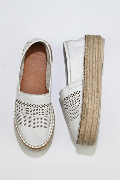Bueno Shoes Λευκές Δερμάτινες Γυναικείες Μπαλαρίνες Espadrille 01wq3510