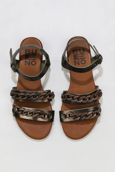 Bueno Shoes Khaki Shiny Leather Women's Sandals 01Wu7434