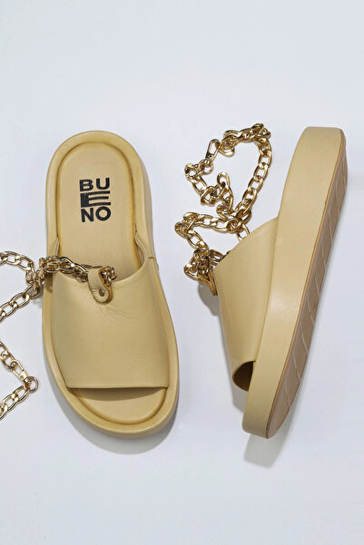 Bueno Shoes Papuci plati de damă din piele galbenă 01wu4637