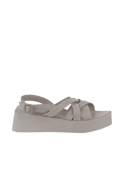 Bueno Shoes صندل نسائي بكعب عريض من الجلد باللون الرمادي 01wy5904