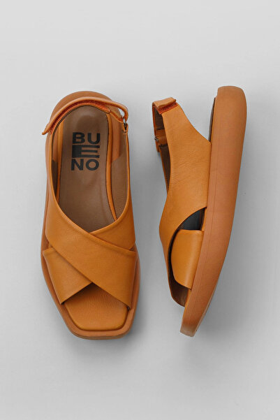 Bueno Shoes Πορτοκαλί Δερμάτινα Γυναικεία Σανδάλια Flat 01wy1012