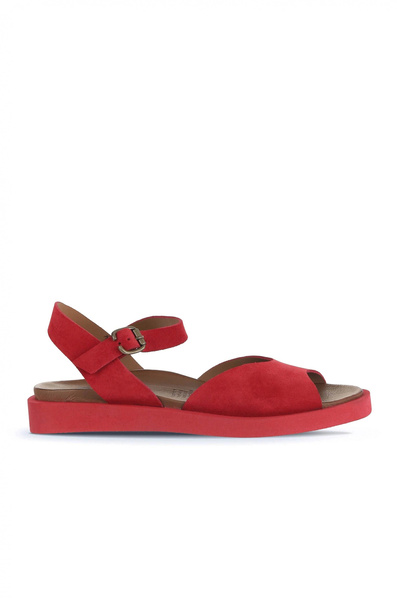 Bueno Shoes Sandale plate pentru femei din piele intoarsa rosie Alf 01wa5403