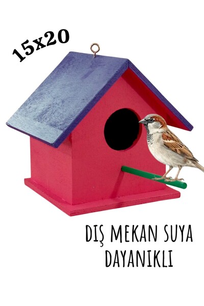 ncy Ahşap Kuş Yuvası Kuş Evi Muhabbet Kuşu Dış Mekan Suya Dayanıklı 15x15x20 Cm