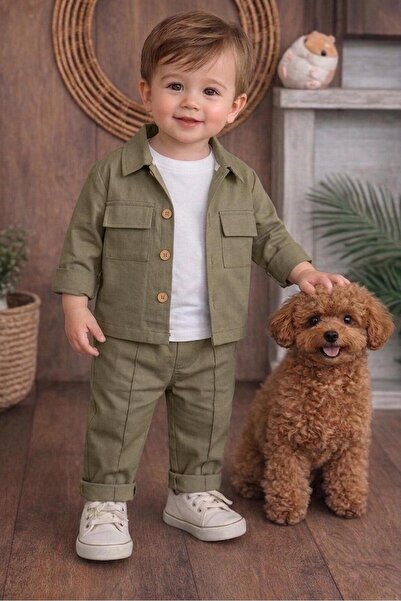 P&H BABYWEAR Keten Likralı Safari Model 3'lü Erkek Bebek/Çocuk Takımı