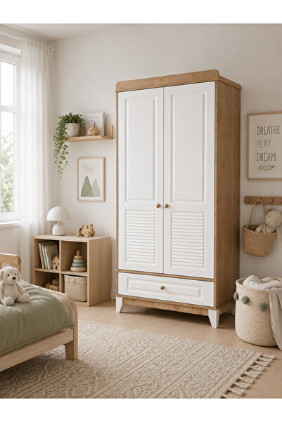 Koza %100 MDF Panjur Ahşap Beyaz 2 Kapılı Bebek & Çocuk Dolap