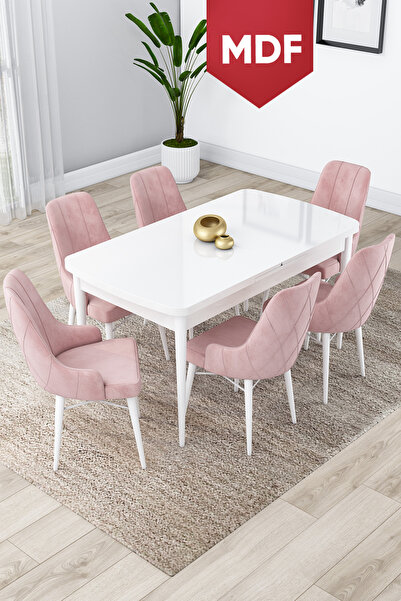 Canisa Concept Lia Serisi 80x132 MDF Açılabilir Mutfak Masası Takımı Beyaz Ma...