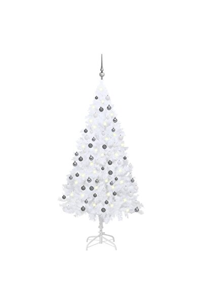 Concept Pom de Crăciun artificial cu LED-uri/globuri, alb, 120 cm PVC