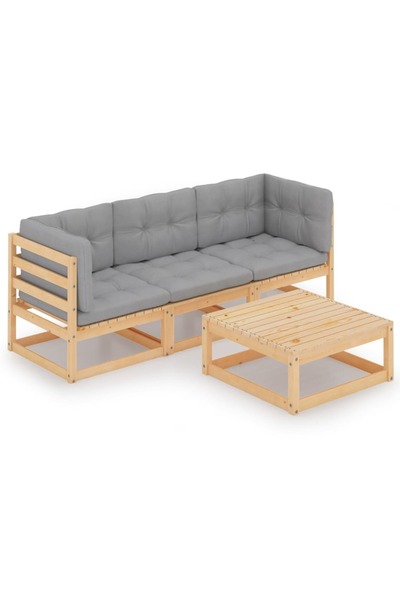 Concept Set mobilier de grădină cu perne, 4 piese, lemn masiv de pin