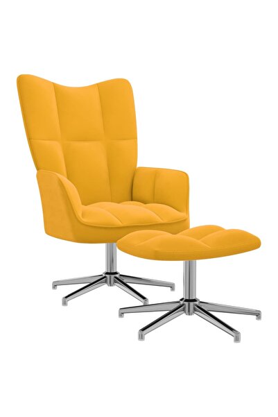 Concept Scaun de relaxare cu taburet, galben muștar, catifea