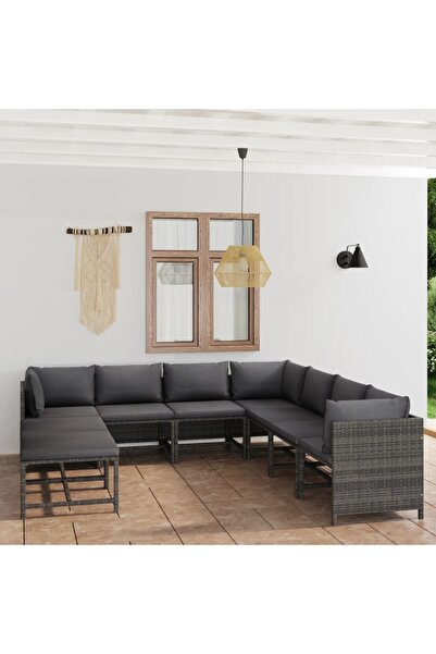 Concept Set mobilier de grădină cu perne, 9 piese, gri, poliratan