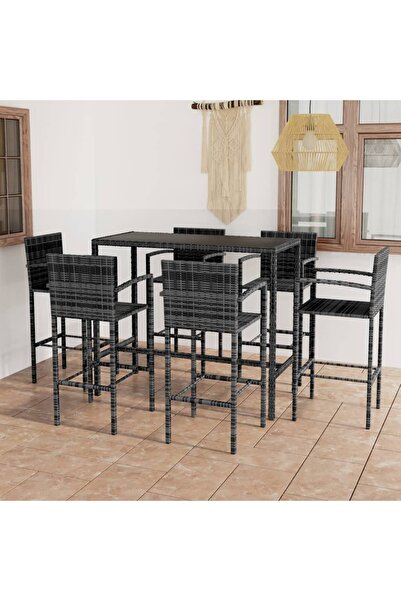 Concept Set mobilier bar de grădină, 7 piese, gri, poliratan