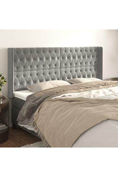 Concept Tăblie de pat cu aripioare gri deschis 183x16x118/128cm catifea