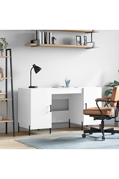 Concept Birou, alb extralucios, 140x50x75 cm, lemn compozit