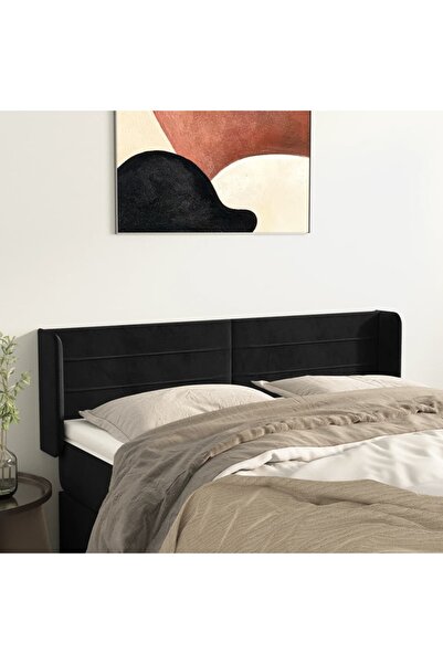 Concept Tăblie de pat cu aripioare negru 147x16x78/88 cm catifea