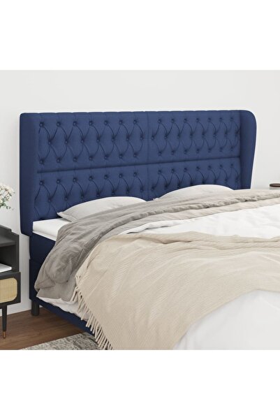 Concept Tăblie de pat cu aripioare, albastru, 203x23x118/128 cm, textil