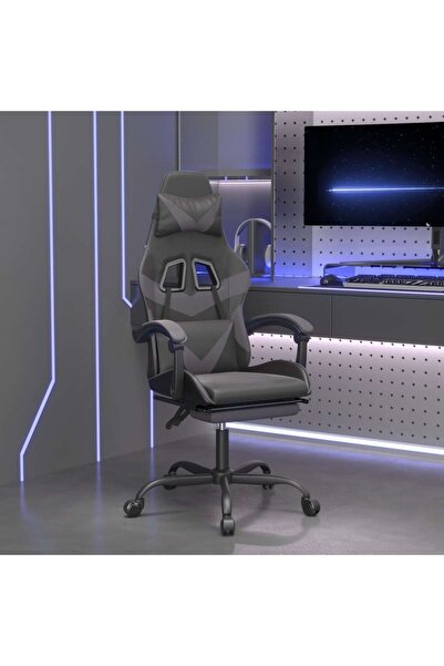 Concept Scaun de gaming cu suport picioare, negru/gri, piele ecologică